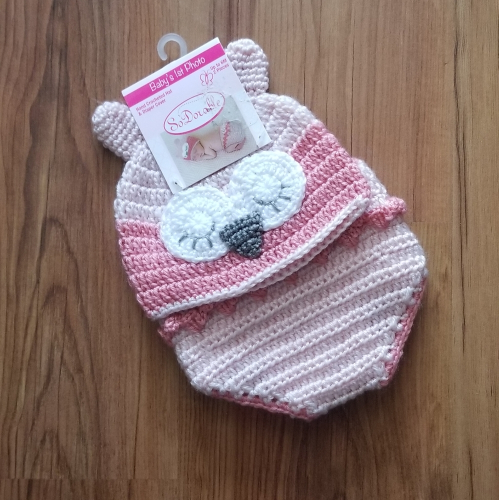 NWT So'Dorable 2 piece hand knit pink owl set